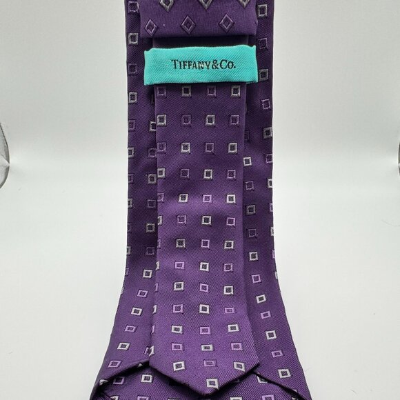 Tiffany & Co Silk Geometric Tie โ Dark Purple Vintage, Silk, Made in Italy - Picture 1 of 6